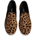 Dolce & Gabbana Brown Calfskin Fur Leopard Sneakers Shoes MV7038-41.5