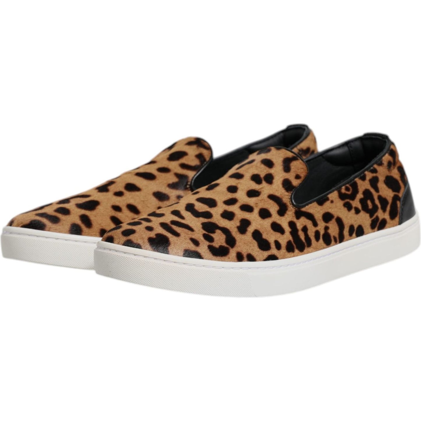 Dolce & Gabbana Brown Calfskin Fur Leopard Sneakers Shoes MV7038-41.5