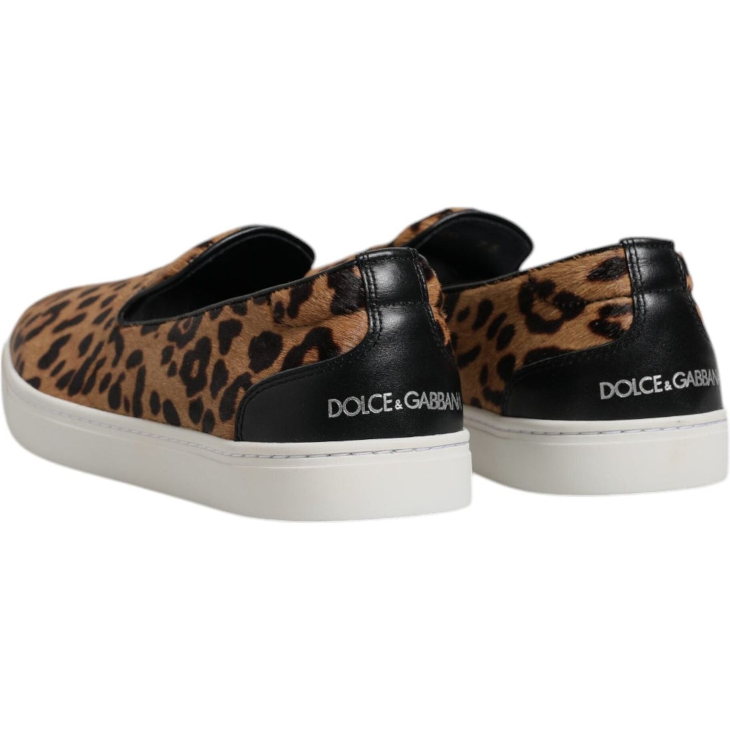 Dolce & Gabbana Brown Calfskin Fur Leopard Sneakers Shoes MV7038-41.5
