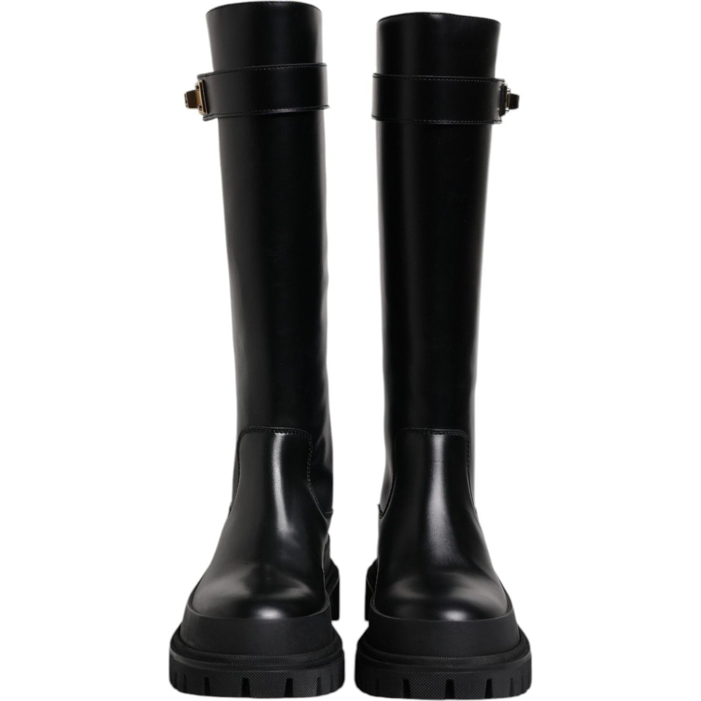Dolce & Gabbana Black DG Logo Calf Leather High Boots Shoes LA12451-37