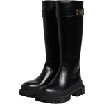 Dolce & Gabbana Black DG Logo Calf Leather High Boots Shoes LA12451-37