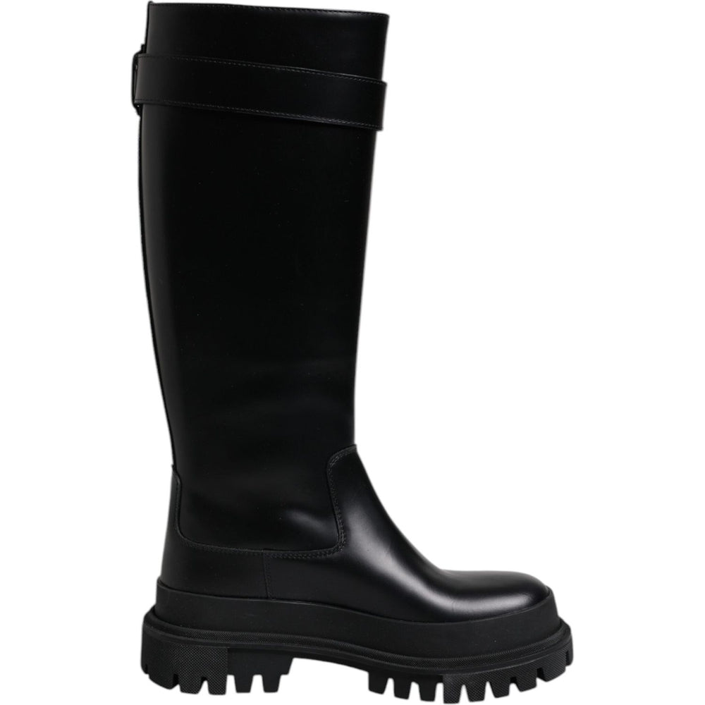 Dolce & Gabbana Black DG Logo Calf Leather High Boots Shoes LA12451-37