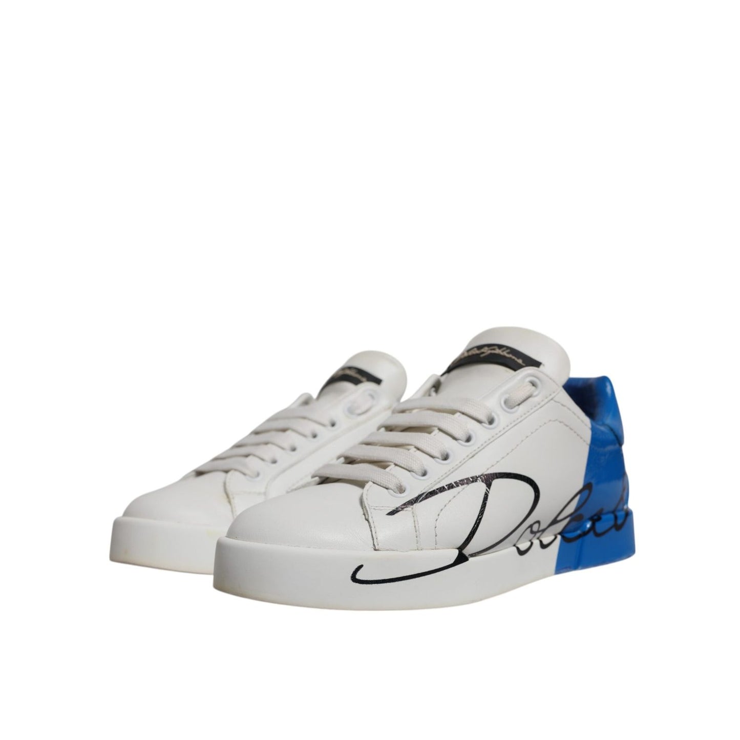 Dolce & Gabbana White Blue Logo Portofino Sneakers Shoes LA12434#2-39.5