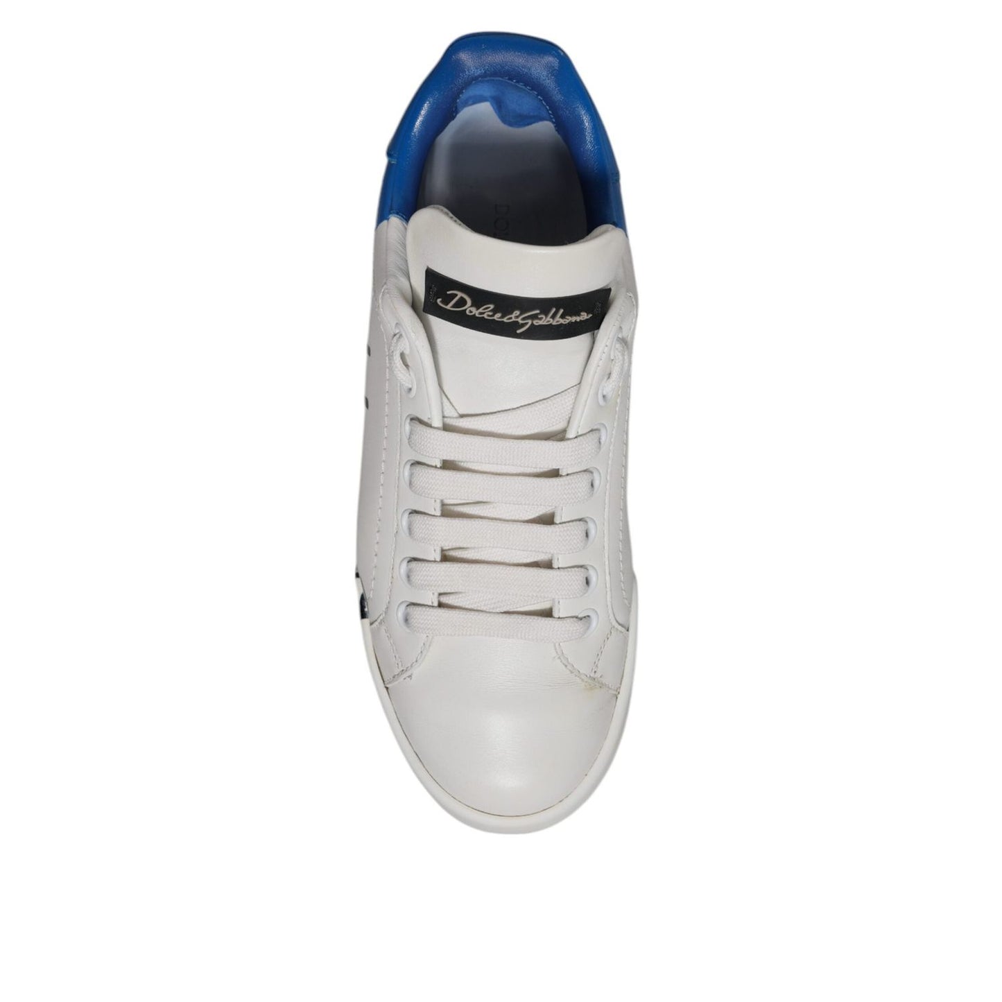 Dolce & Gabbana White Blue Logo Portofino Sneakers Shoes LA12434#2-39.5