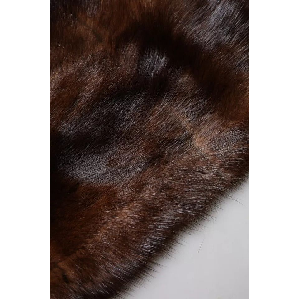 Dolce & Gabbana Black Brown Stripe Fur Shawl Wrap Scarf