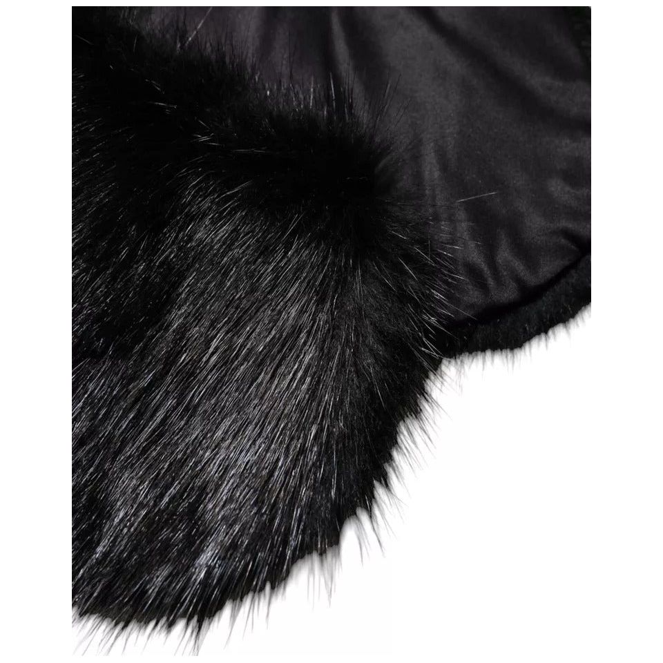 Dolce & Gabbana Black Fur Shawl Neck Wrap Cover Collar Scarf MS7113-40
