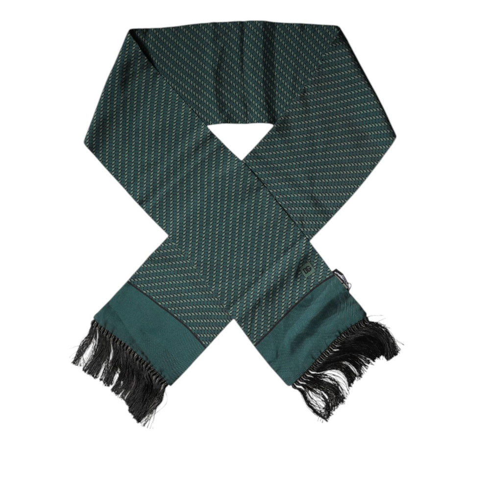 Dolce & Gabbana Dark Green Fantasy Fringes Neck Wrap Scarf