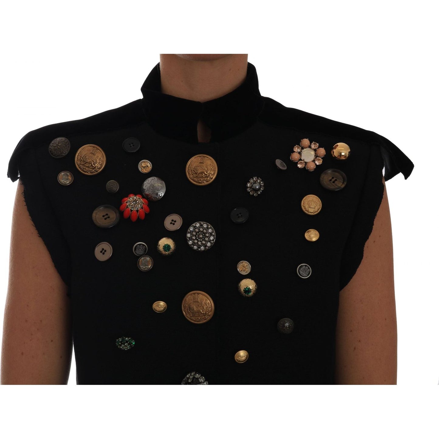 Dolce & Gabbana Black Embellished Floral Military Jacket Vest TSH2410-40