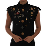Dolce & Gabbana Black Embellished Floral Military Jacket Vest TSH2410-40
