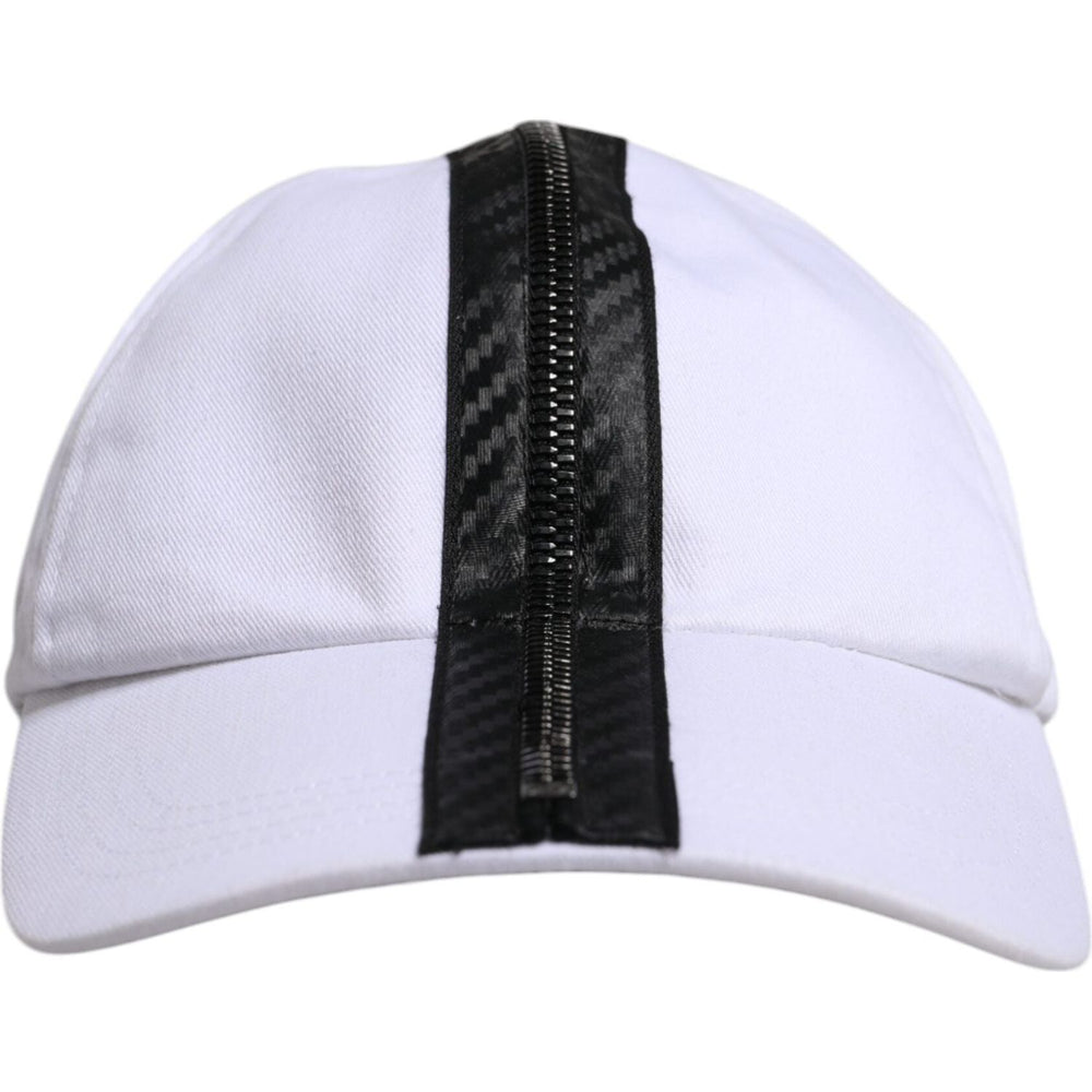 Dolce & Gabbana White Black Cotton Zip Baseball Cap 1728,58 cm|M,67345645728,Accessories,Black/White,Dolce & Gabbana,Hats & Caps - Men - Accessories,Material: 97% Cotton 3% Elastane,Men,Men - Accessories,New with tags HAT9777-58