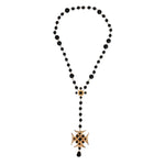 Dolce & Gabbana Gold Tone Brass Cross Black Beaded Chain Rosary Necklace SMY10549