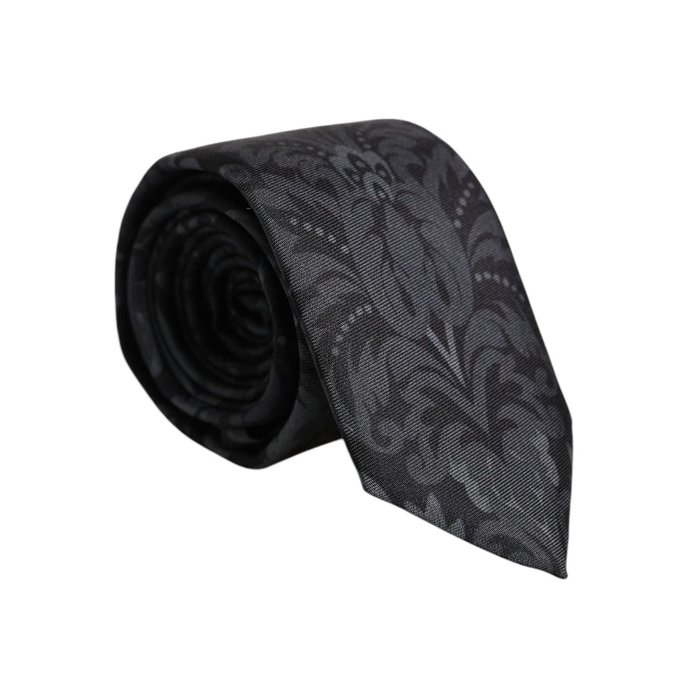 Dolce & Gabbana Black Gray Flower Print Adjustable Necktie Tie