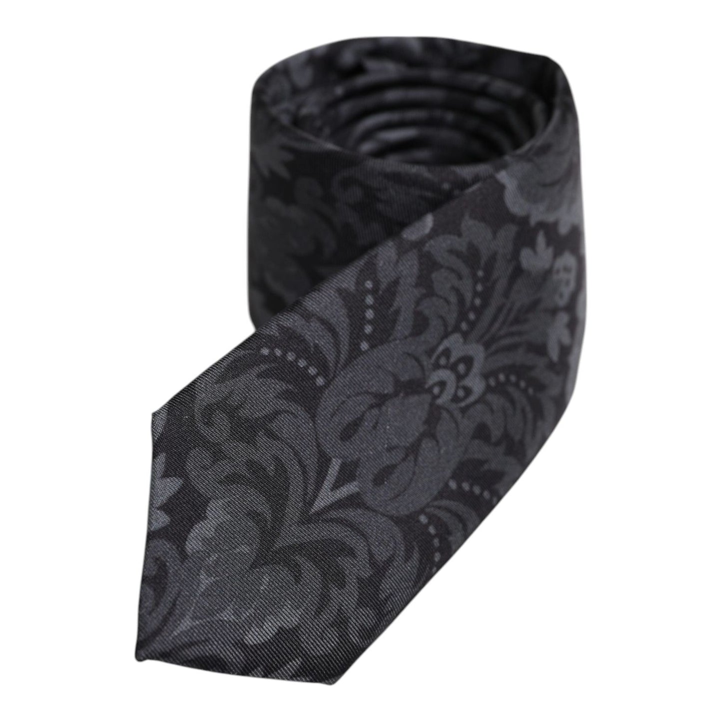 Dolce & Gabbana Black Gray Flower Print Adjustable Necktie Tie