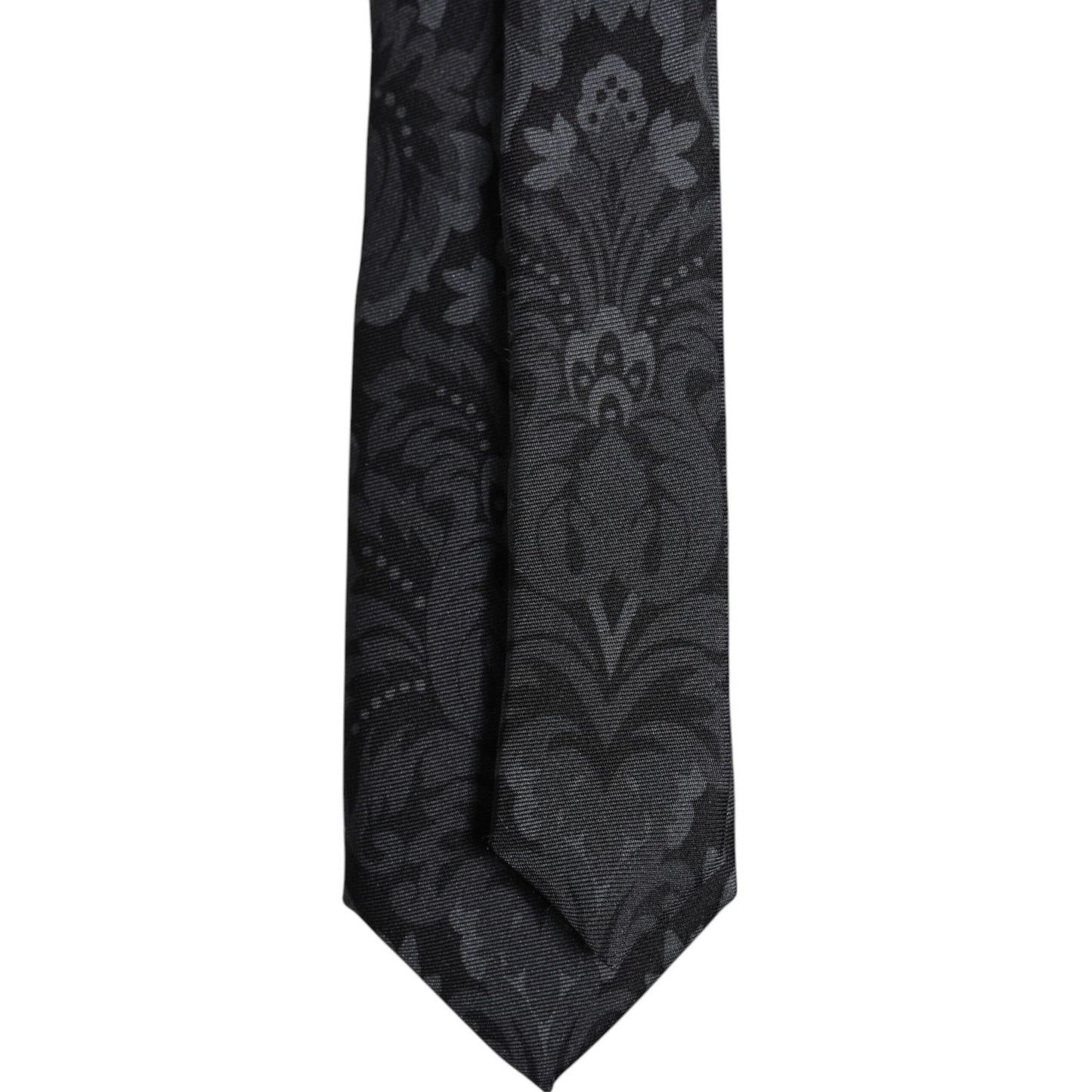 Dolce & Gabbana Black Gray Flower Print Adjustable Necktie Tie