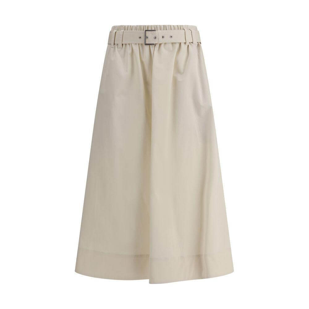 Brunello Cucinelli Cream Wide Long Skirt BRML138G3753C9002BB0-IT44-FBB-368