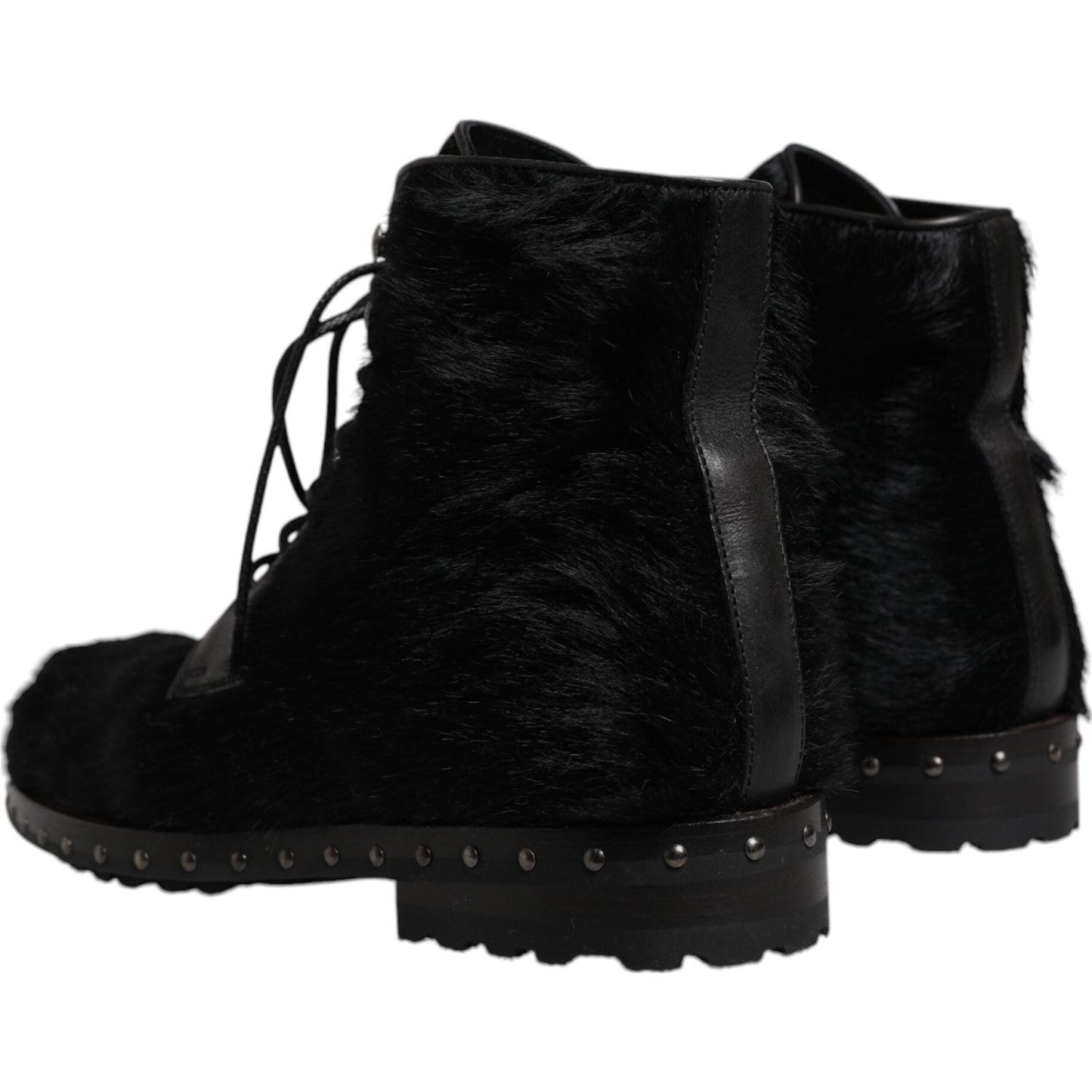 Dolce & Gabbana Black Pony Style Leather Mid Calf Boots Shoes MV7174-42