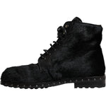 Dolce & Gabbana Black Pony Style Leather Mid Calf Boots Shoes MV7174-42