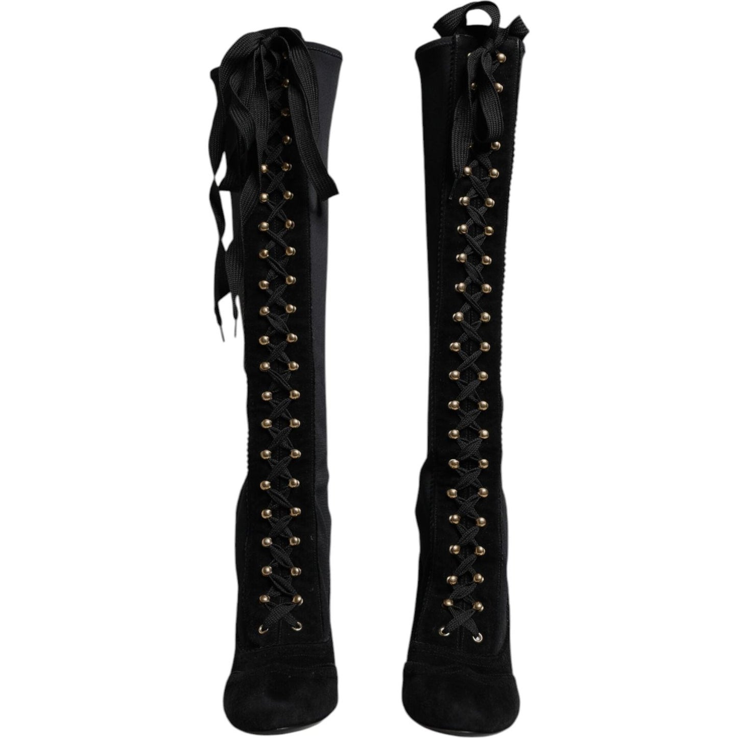 Dolce & Gabbana Black Lace Up Heels High Boots Shoes LA12500-39