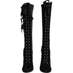 Dolce & Gabbana Black Lace Up Heels High Boots Shoes LA12500-39