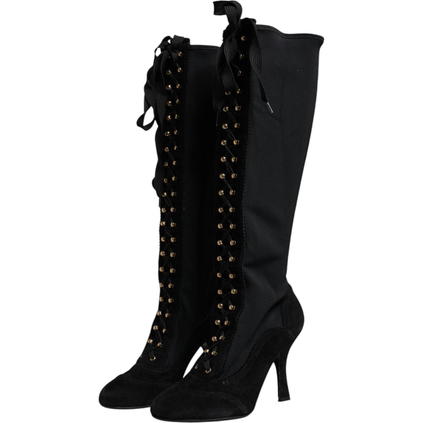 Dolce & Gabbana Black Lace Up Heels High Boots Shoes LA12500-39