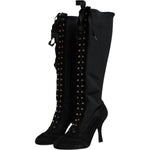 Dolce & Gabbana Black Lace Up Heels High Boots Shoes LA12500-39