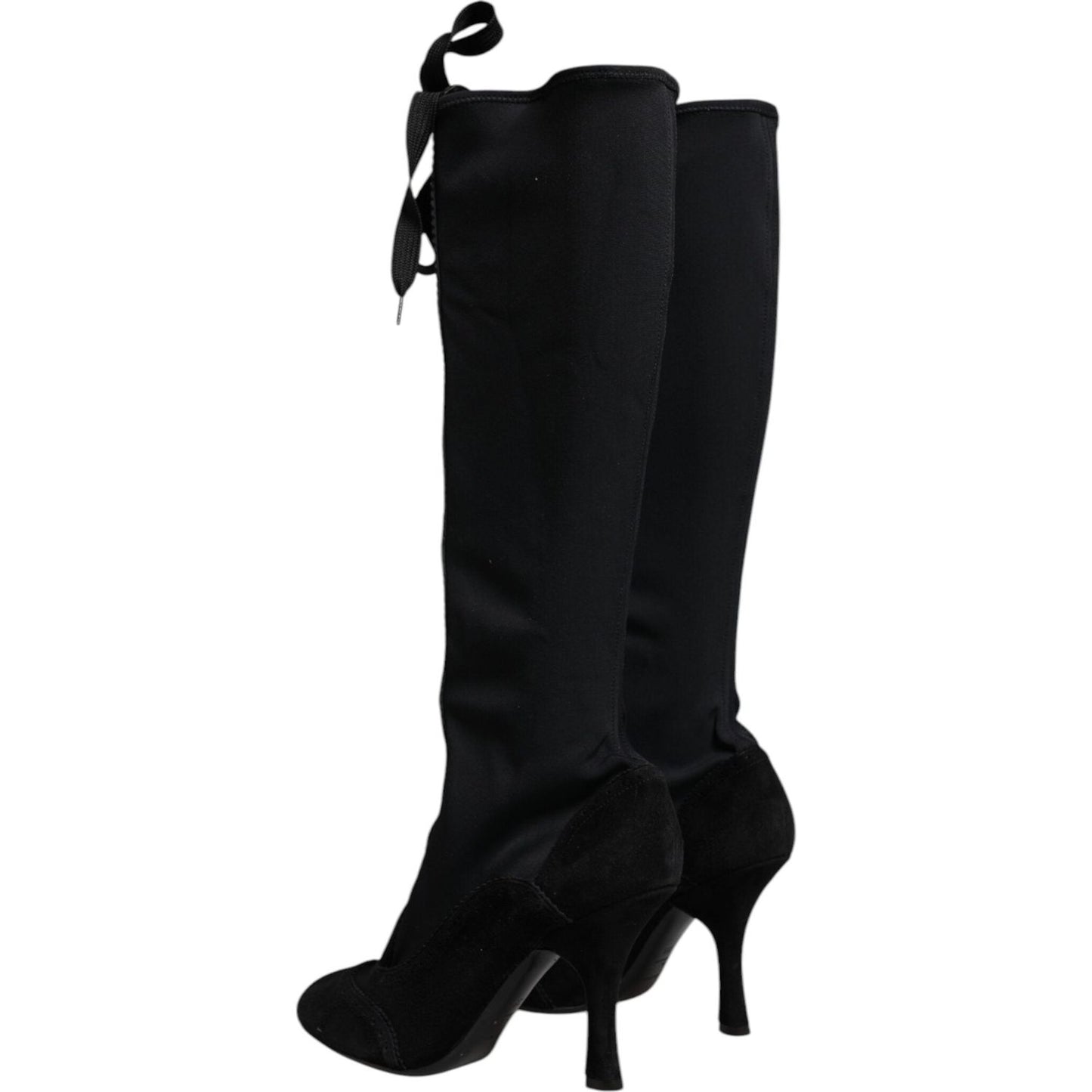 Dolce & Gabbana Black Lace Up Heels High Boots Shoes LA12500-39