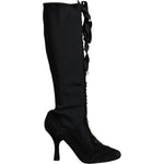 Dolce & Gabbana Black Lace Up Heels High Boots Shoes LA12500-39