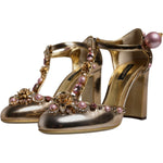 Dolce & Gabbana Gold Embellished Vally Heels Sandals Shoes LA12503-38