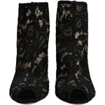 Dolce & Gabbana Black Floral Lace Heels Ankle Boots Shoes LA12538-37