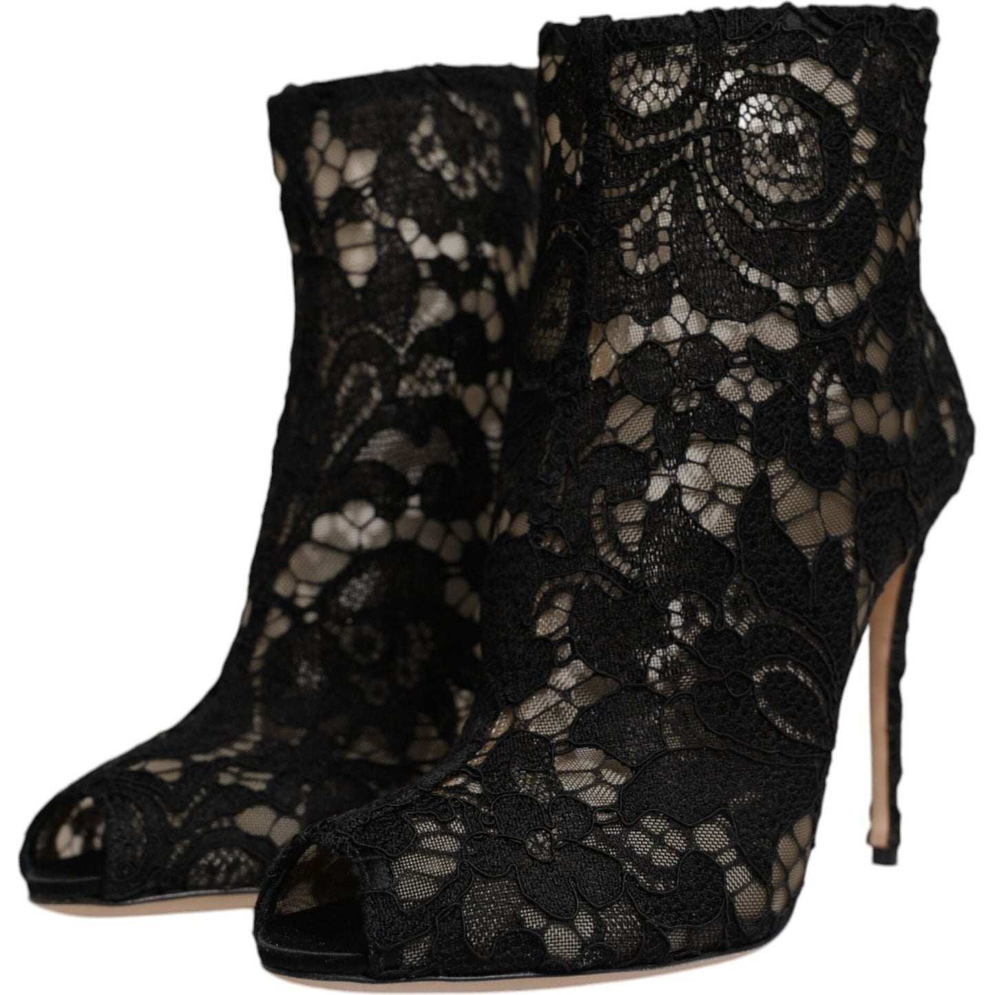 Dolce & Gabbana Black Floral Lace Heels Ankle Boots Shoes LA12538-37