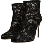 Dolce & Gabbana Black Floral Lace Heels Ankle Boots Shoes LA12538-37