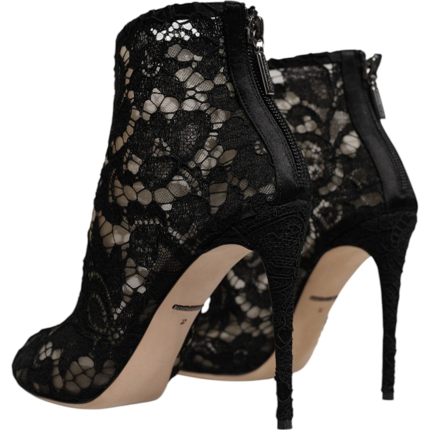 Dolce & Gabbana Black Floral Lace Heels Ankle Boots Shoes LA12538-37