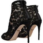 Dolce & Gabbana Black Floral Lace Heels Ankle Boots Shoes LA12538-37