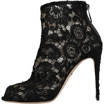 Dolce & Gabbana Black Floral Lace Heels Ankle Boots Shoes LA12538-37