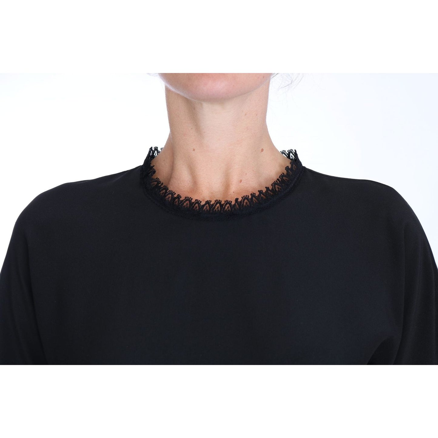 Dolce & Gabbana Black Silk Lace Top Blouse T-Shirt TSH2709-38