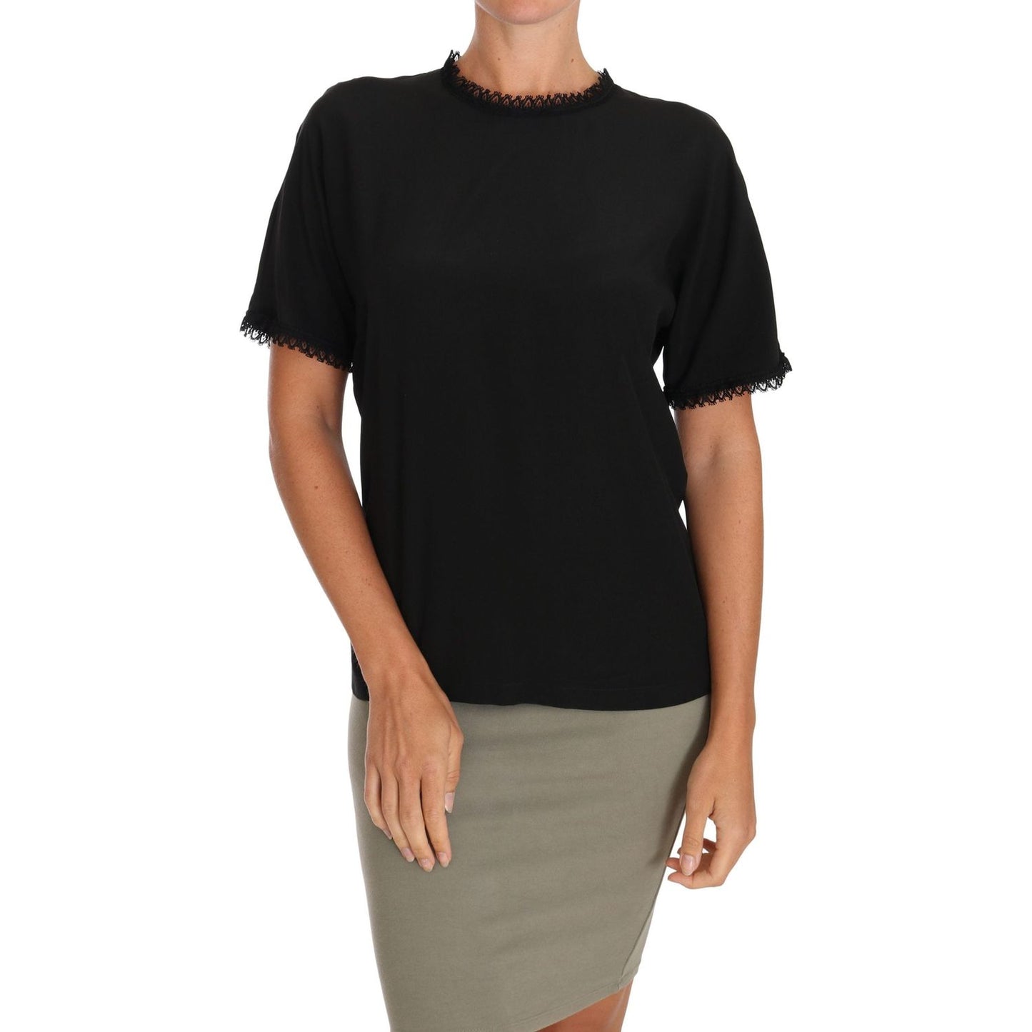 Dolce & Gabbana Black Silk Lace Top Blouse T-Shirt TSH2709-38