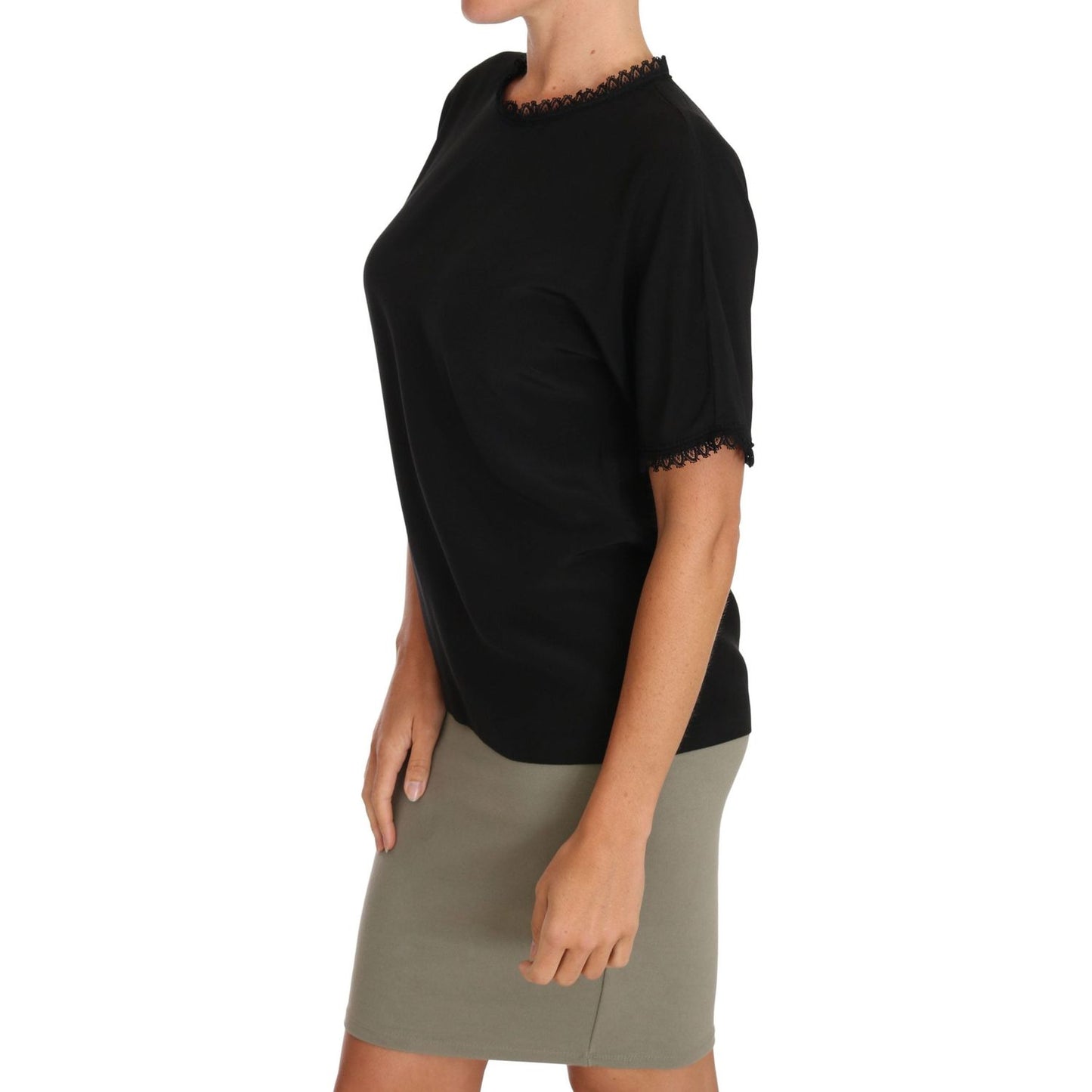 Dolce & Gabbana Black Silk Lace Top Blouse T-Shirt TSH2709-38