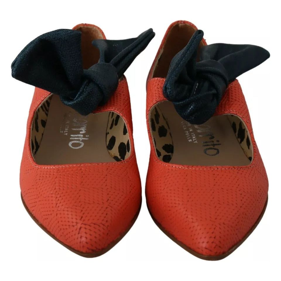 EBARRITO Orange Leather Bow Slip-on Loafers Ballet Flat Shoes LA8419-36