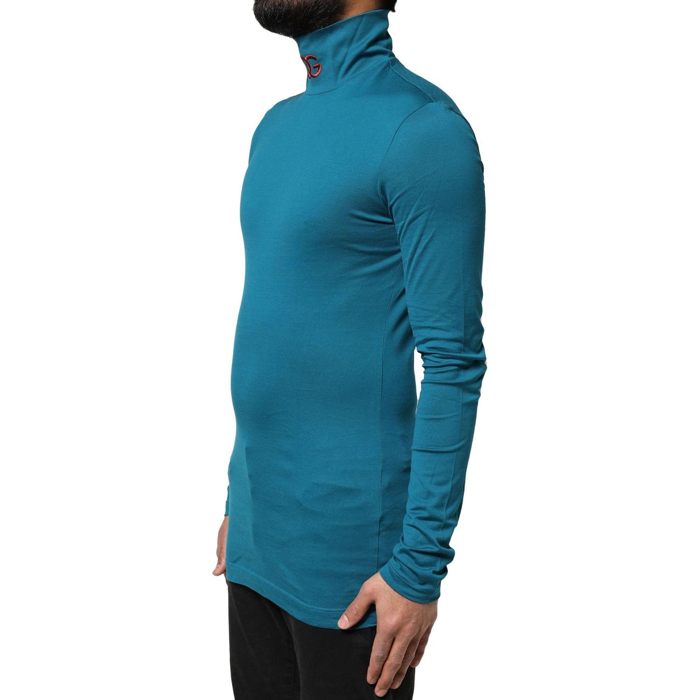 Dolce & Gabbana Blue Cotton Turtleneck Long Sleeves Sweater TSH83658-44