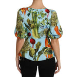 Dolce & Gabbana Multicolor Vegetable Print Silk Top Peplum Wrap Blouse TSH3126-36