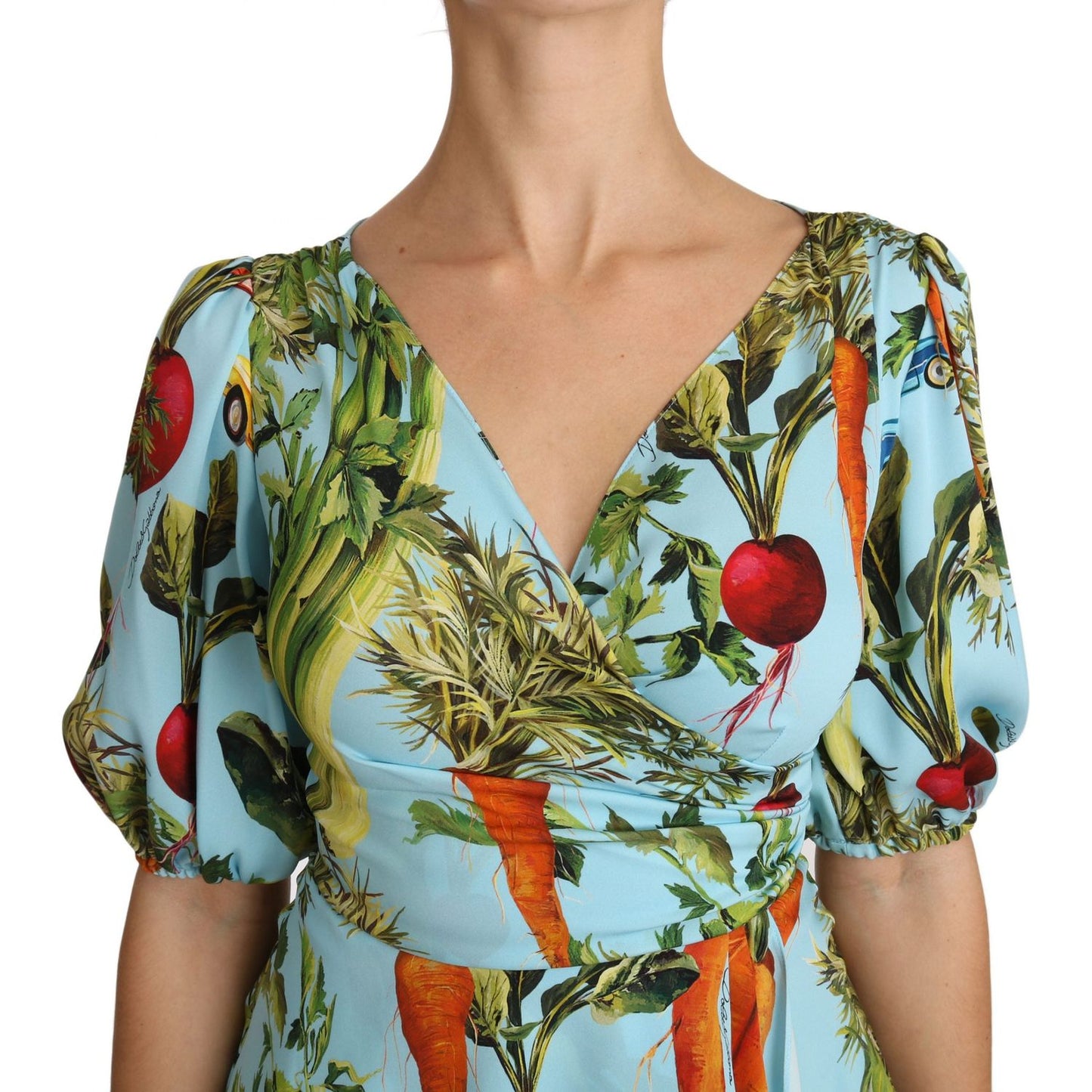 Dolce & Gabbana Multicolor Vegetable Print Silk Top Peplum Wrap Blouse TSH3126-36