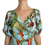 Dolce & Gabbana Multicolor Vegetable Print Silk Top Peplum Wrap Blouse TSH3126-36