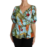 Dolce & Gabbana Multicolor Vegetable Print Silk Top Peplum Wrap Blouse TSH3126-36