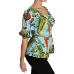 Dolce & Gabbana Multicolor Vegetable Print Silk Top Peplum Wrap Blouse TSH3126-36