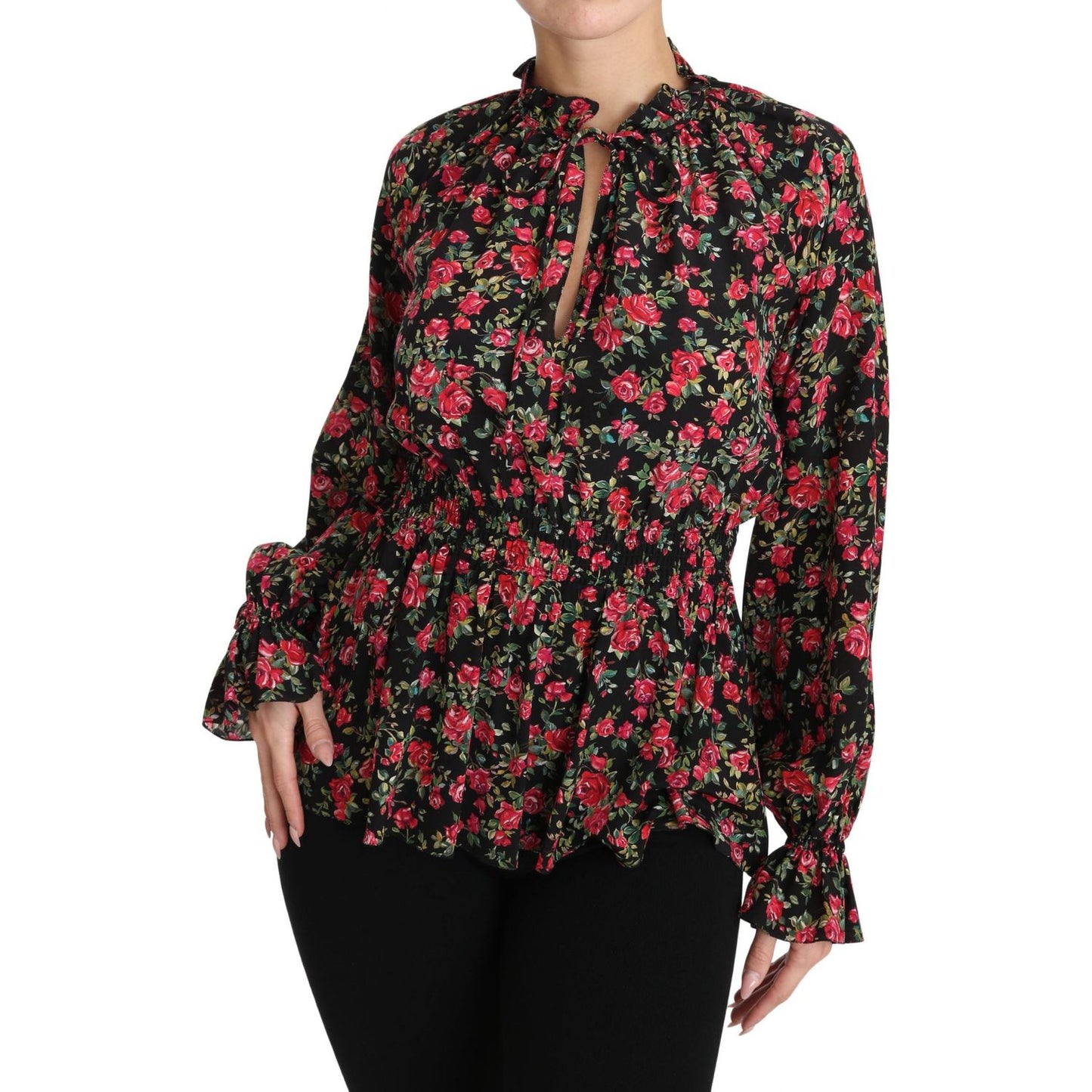 Dolce & Gabbana Black Rose Print Floral Shirt Top Blouse