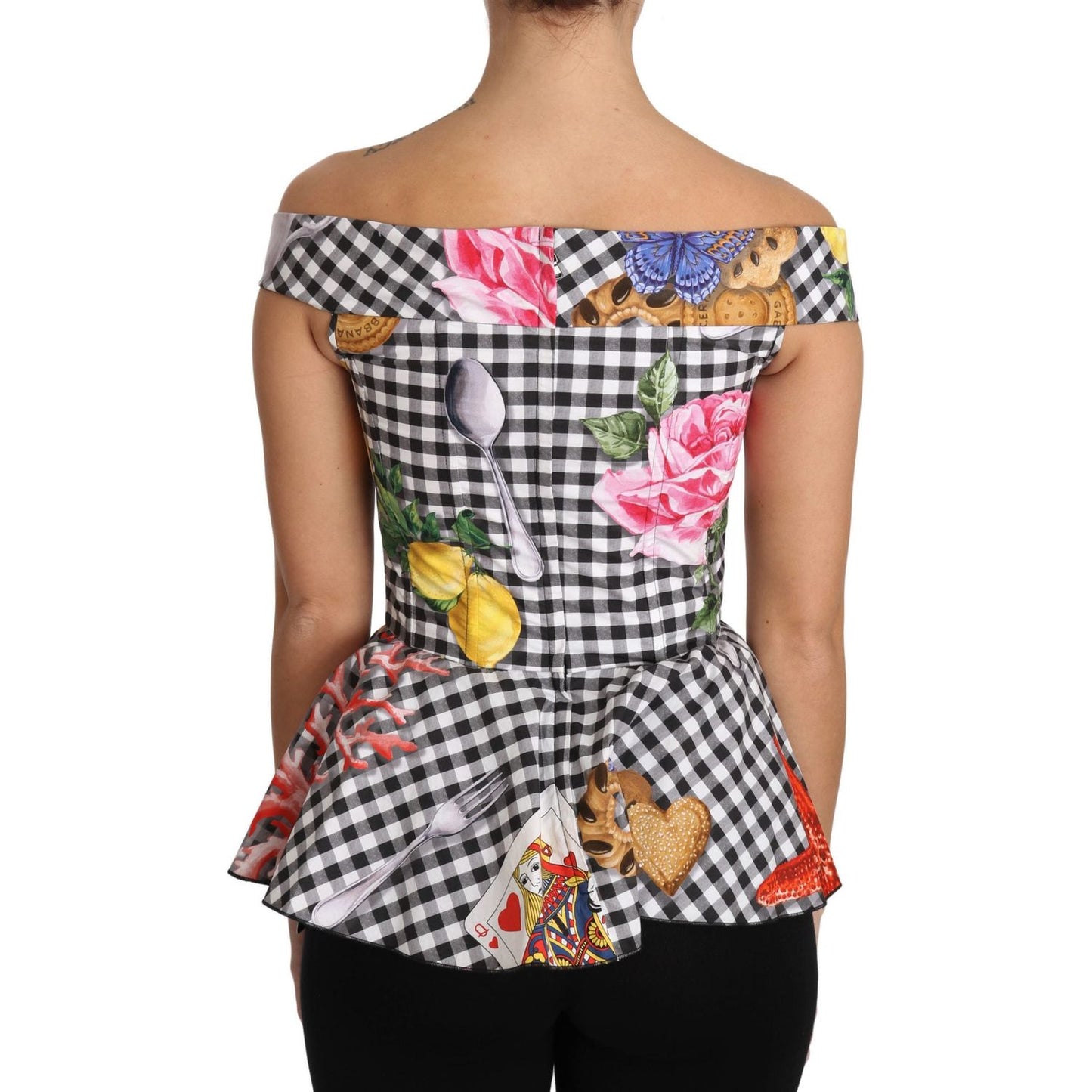 Dolce & Gabbana Black and White Corset Blouse Sicily Lemon Check Top TSH3084-36