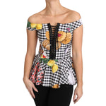 Dolce & Gabbana Black and White Corset Blouse Sicily Lemon Check Top TSH3084-36