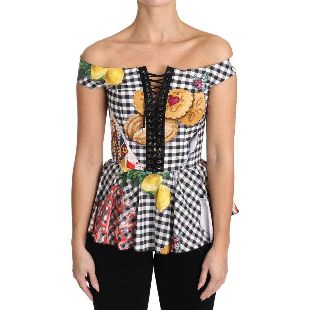 Dolce & Gabbana Black and White Corset Blouse Sicily Lemon Check Top TSH3084-36