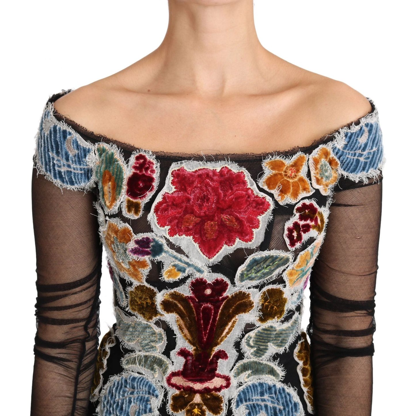 Dolce & Gabbana Black Floral Ricamo Top T-shirt Blouse TSH3085-36