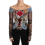 Dolce & Gabbana Black Floral Ricamo Top T-shirt Blouse TSH3085-36